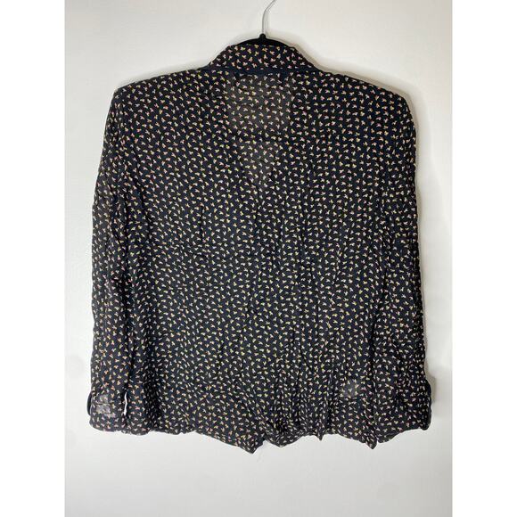 Vintage y2k Women's 100% Silk Black Pink Ditsy Floral Whimsigoth Blouse Top 6 - Picture 5 of 9